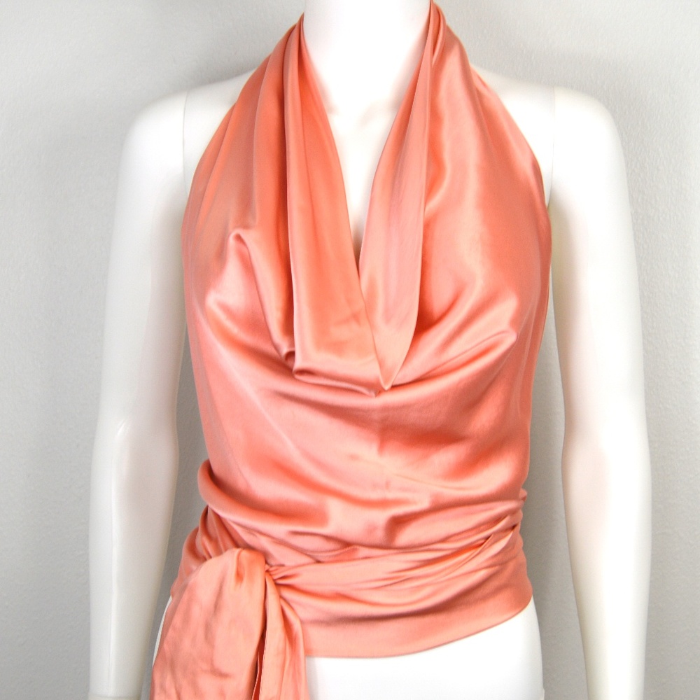 Coral Silk Wrap Top